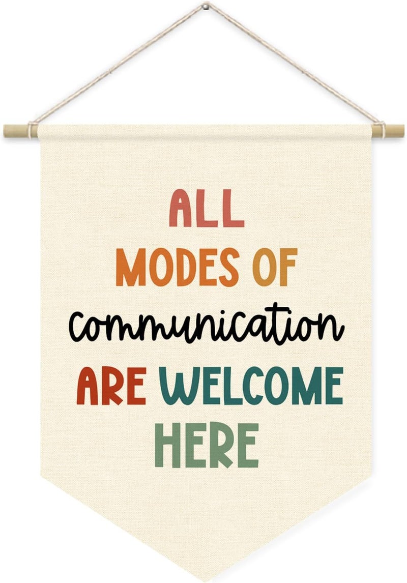 ETVISO Boho Classroom Decor, Positive Motivational Banner Flag Decor for School Playroom Classroom, All Modes Of Communication Are Welcome Here Wall Hanging Pennant Flag Banner 15x11in - Image 1